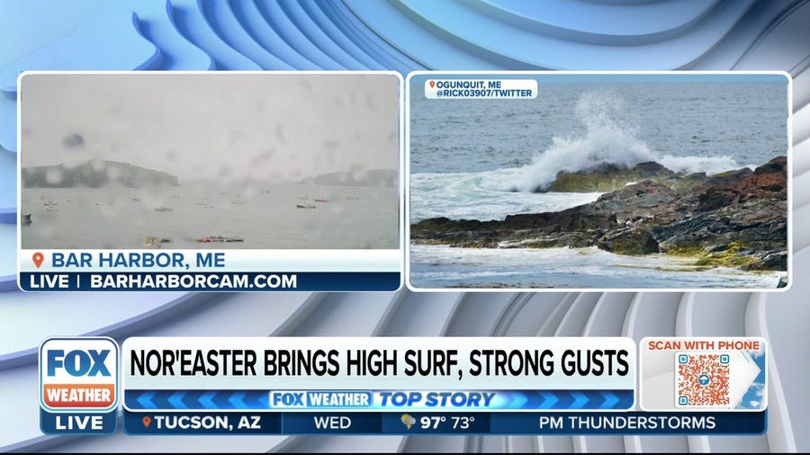 Summer nor'easter bringing high surf and strong wind gusts to ME and NH