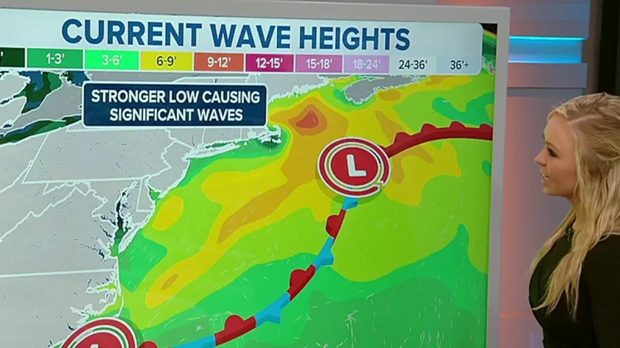 Coastal low bringing significant wave heights to New England
