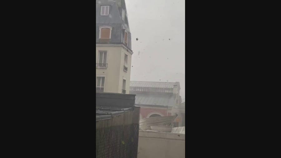Winds tore a roof off a Paris building
