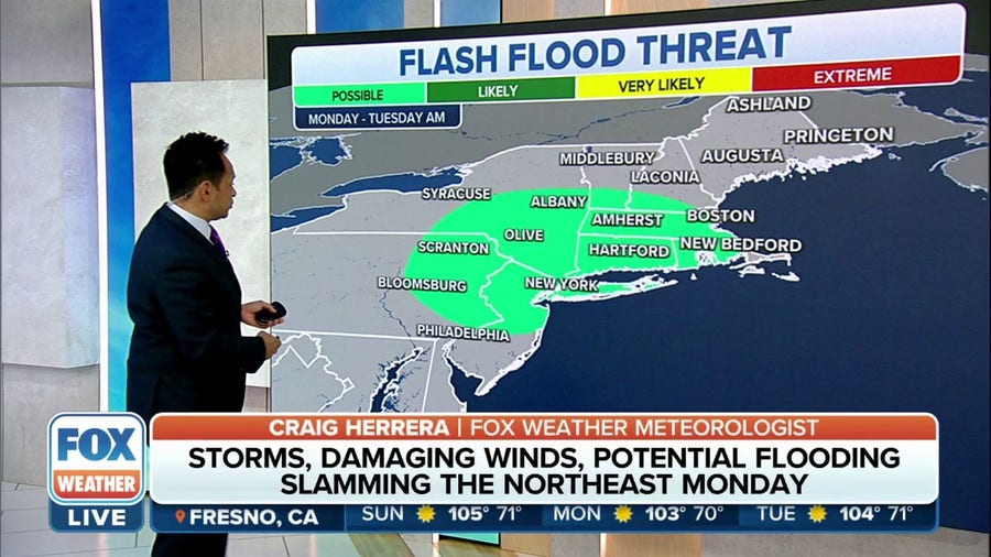 Strong storms, flooding possible in the Northeast on Monday