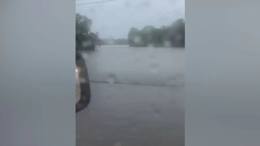 Roads inundated by floodwaters in Mesquite, Texas
