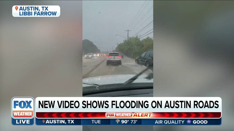 Roads flooded in Austin, Texas during heavy rain