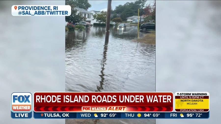 Streets flooded in Rhode Island