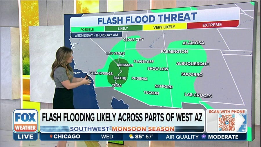 Flash flooding likely across parts of Arizona as monsoon storms continue