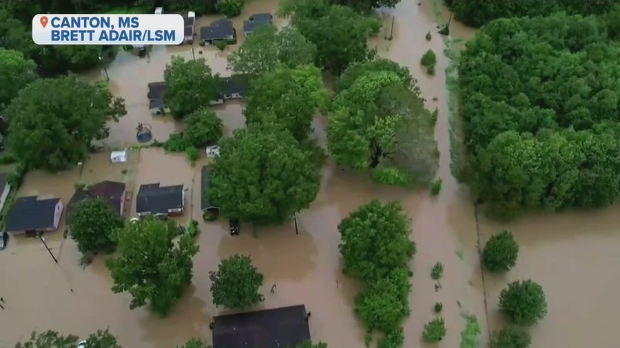 Drone video captures widespread flooding in Canton, Mississippi