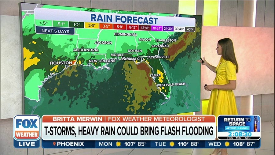 Thunderstorms, heavy rain could bring flash flooding to Gulf Coast and Florida