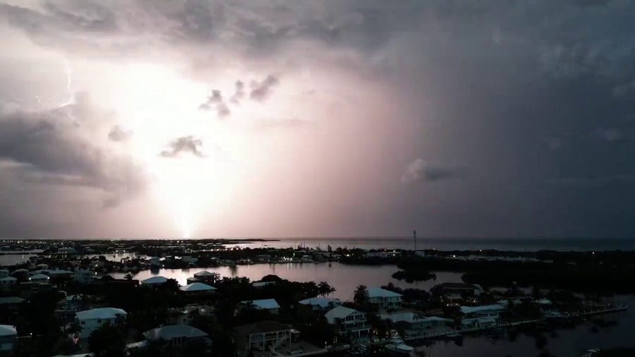 Lightning flashes across night sky over Florida Keys