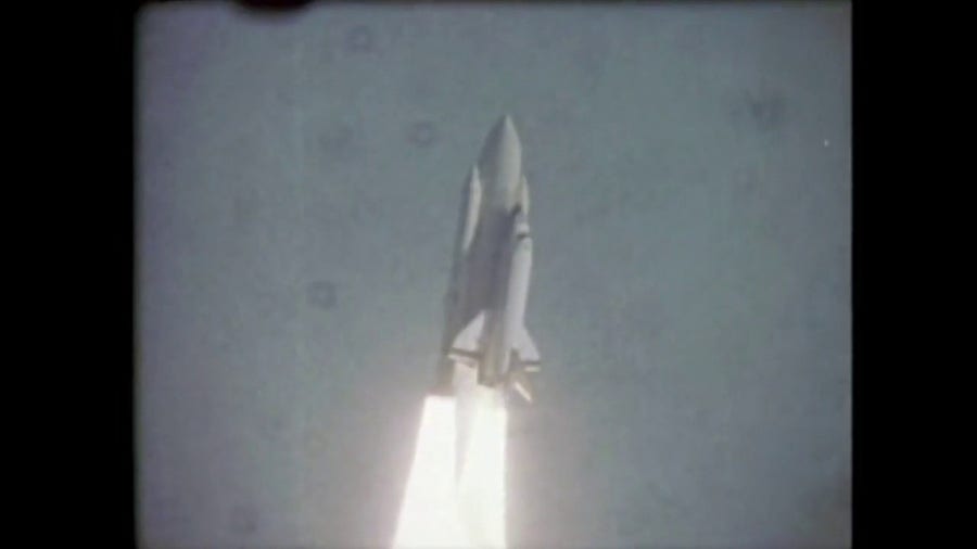 Space Shuttle Columbia launching on inaugural mission in 1981