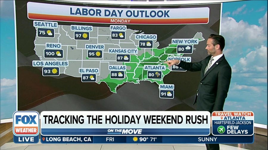 Labor Day forecast: Rain for eastern third of US, West remains hot and dry