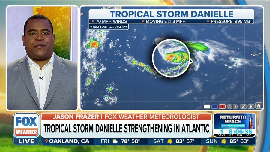 Tropical Storm Danielle continues to strengthen in the Atlantic