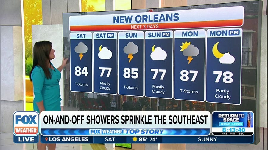 On-and-off showers sprinkle Southeast on Saturday