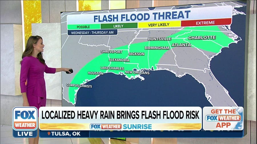 Localized heavy rain to bring flash flood risk to Gulf Coast, mid-Atlantic