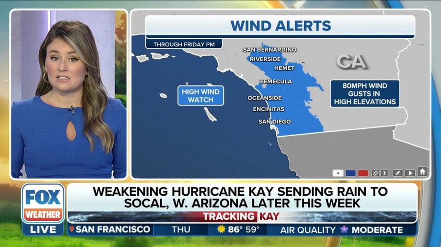 Hurricane Kay to bring 80-mph wind gusts to parts of Southern California