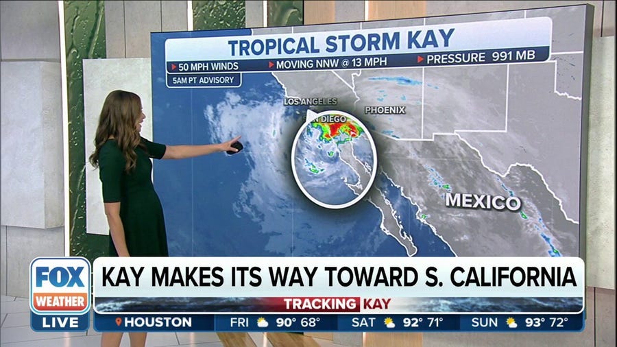 Kay continues to weaken with winds now at 50 mph