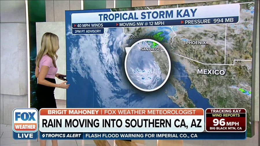 Tropical Storm Kay moves along West Coast, winds at 40mph