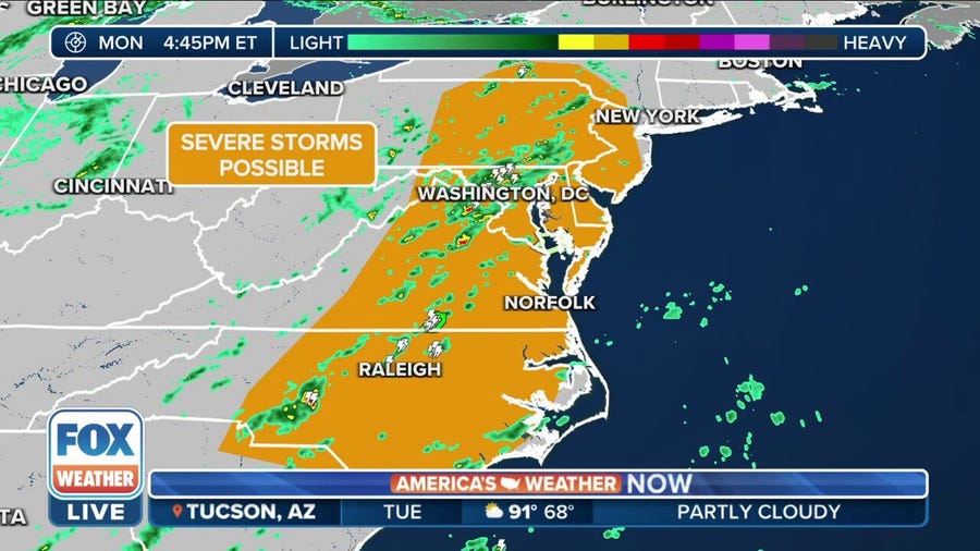Severe thunderstorms possible in mid-Atlantic, Northeast on Monday night