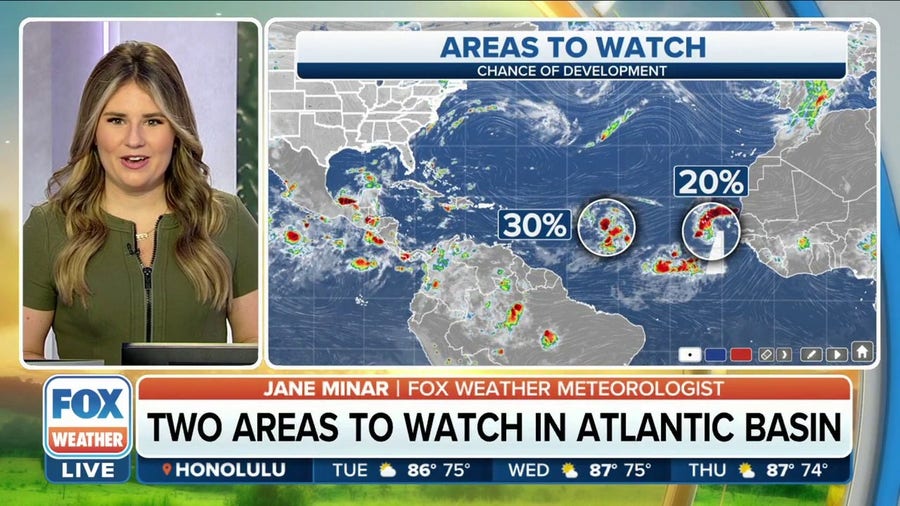 Two areas to watch in the Atlantic have low chances of development