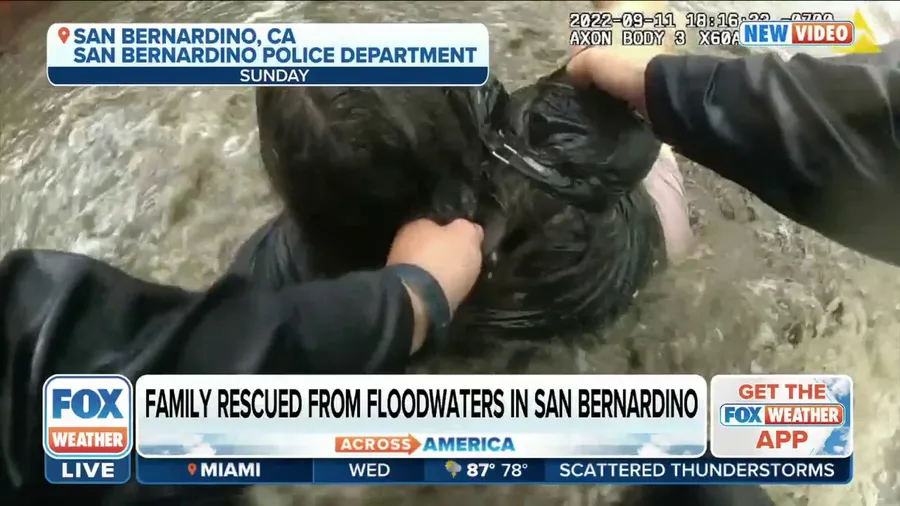 San Bernardino Police Dept. rescues family from flooding