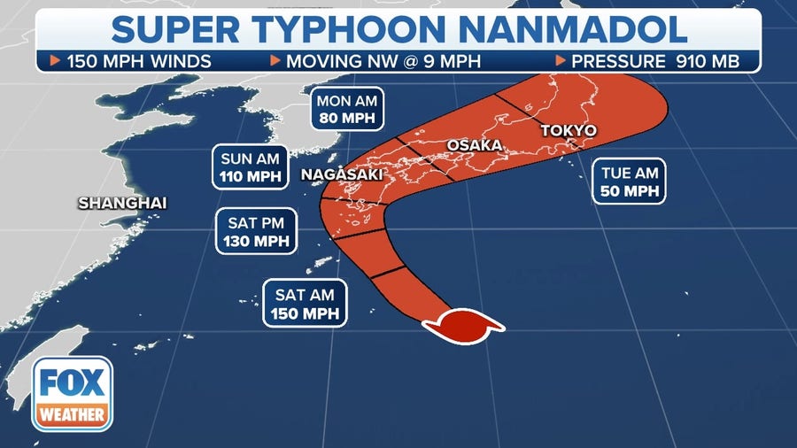 Super Typhoon Nanmadol's projected path