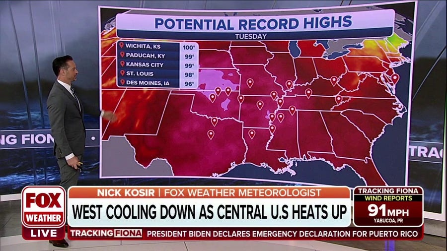 Hot weather shifts to Central US