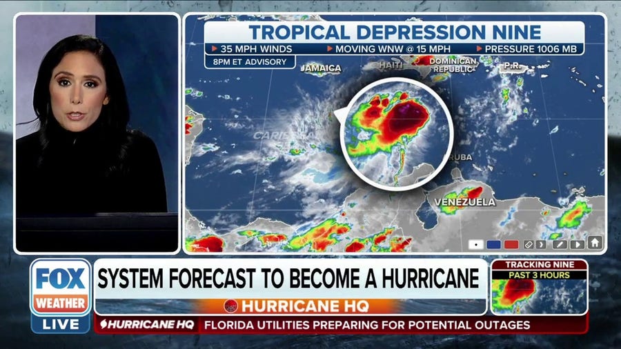 Tracking Tropical Depression Nine that moves in central Caribbean