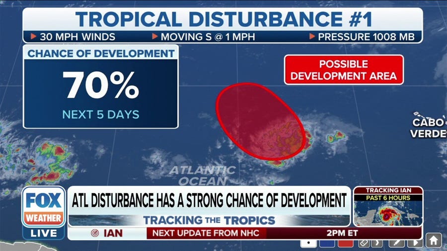 Tropical disturbance off coast of Africa has high chance of development