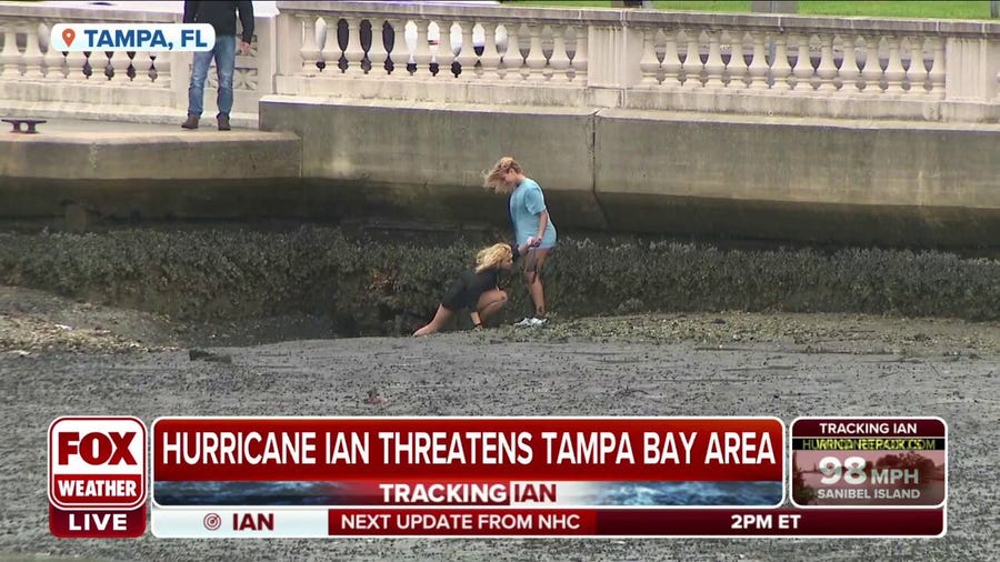 Reverse surge leaves girl stuck in mud in Tampa as Hurricane Ian moves closer