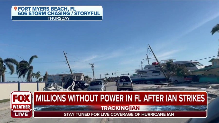 Massive boat moved to street by Hurricane Ian's storm surge in Fort Myers
