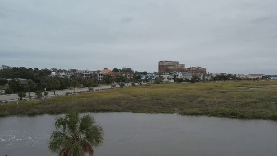 Drone video shows the calm before the storm in Charleston, South Carolina