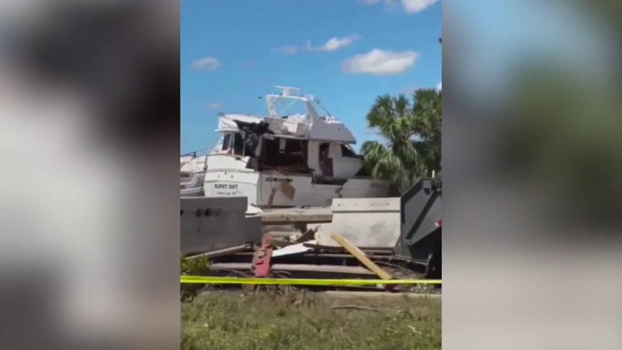 Heavily damaged boats in Fort Myers during aftermath of Ian