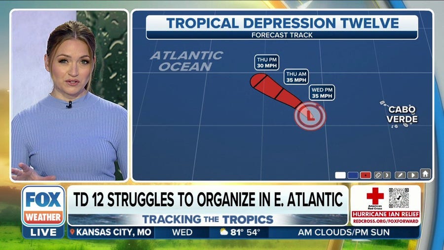 Tropical Depression 12 struggling to organize in eastern Atlantic