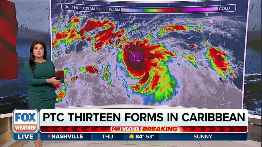 Potential Tropical Cyclone 13 forms in the Caribbean