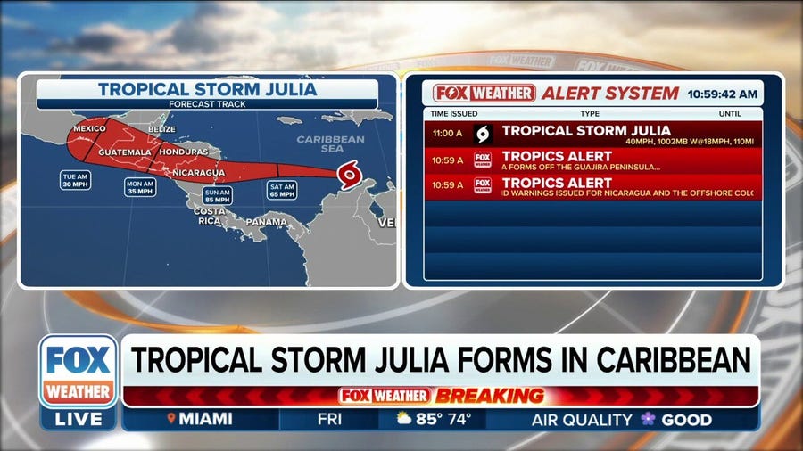 Tropical Storm Julia forms in Caribbean as it eyes Central America