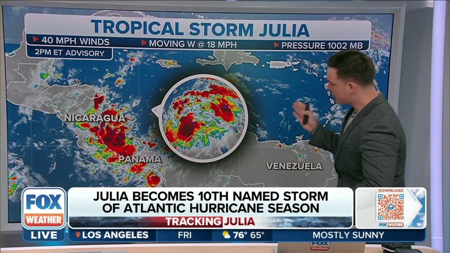 Tropical Storm Julia expected to become hurricane before landfall along Nicaragua coast