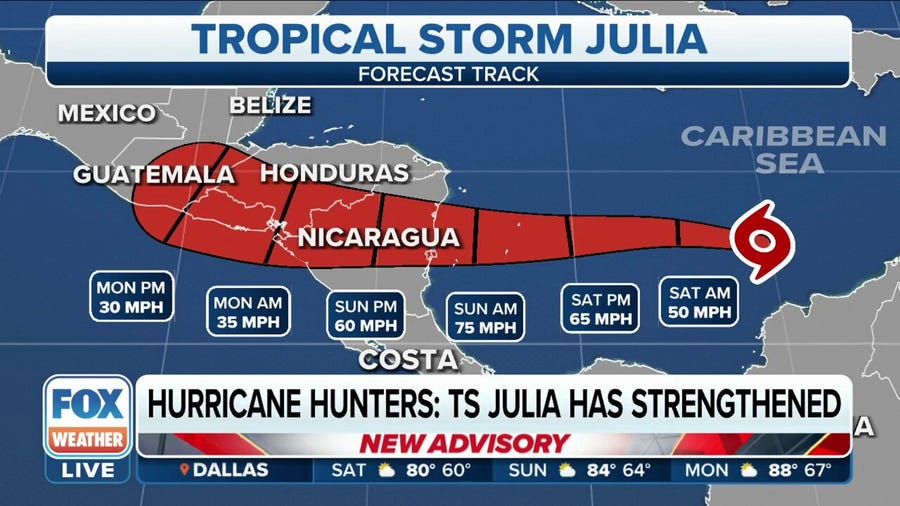 Tropical Storm Julia expected to strengthen into hurricane over weekend