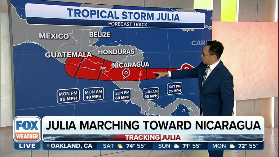 Tropical Storm Julia marches toward Nicaragua