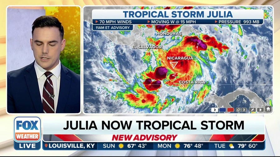 Julia downgraded to Tropical Storm after making landfall in Nicaragua