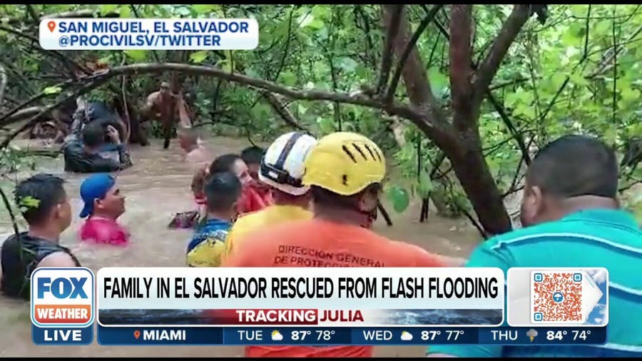 Family in El Salvador rescued from Julia flooding