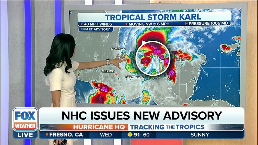 Tropical Storm Karl slowly organizing in southwest Gulf of Mexico