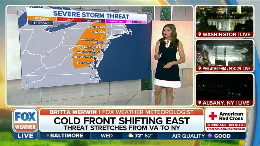 Severe storm threat continues shifting east stretching from VA to NY on Thursday