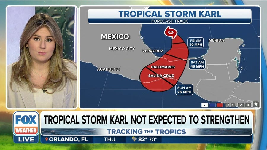 Tropical Storm Karl not expected to strengthen as it inches closer to Mexico