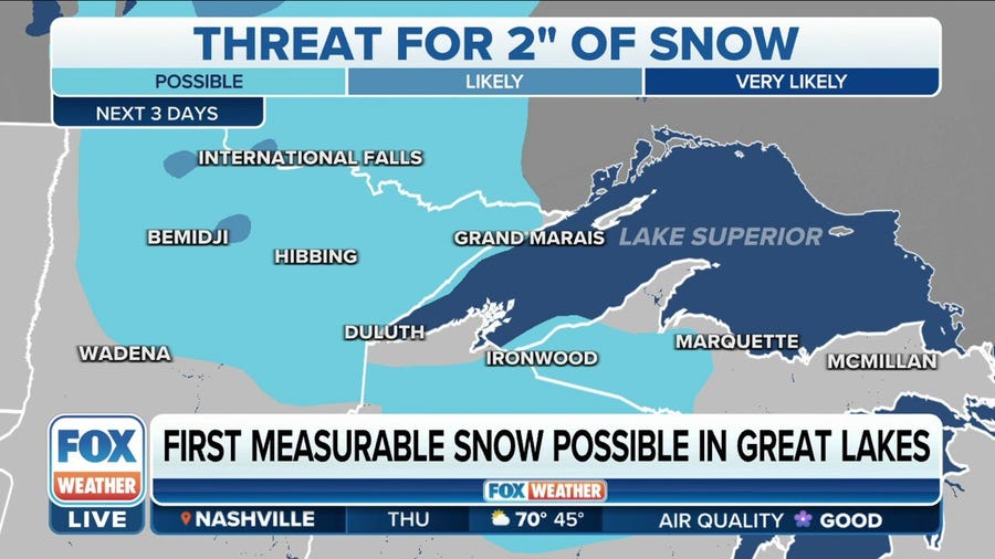 First measurable snow possible across the Great Lakes region