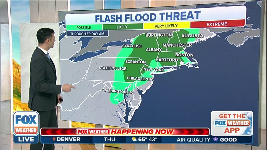 Flash flood threat from mid-Atlantic to Maine