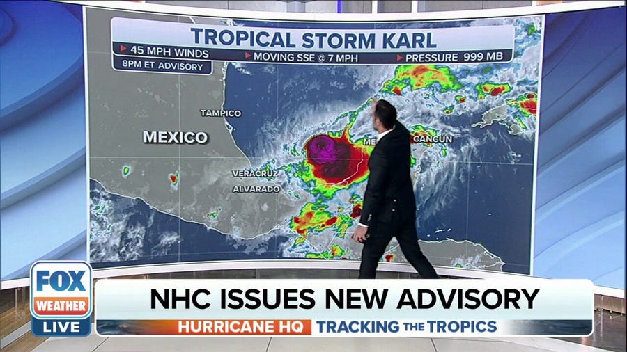 Tropical Storm Karl continues moving southeast in the Gulf