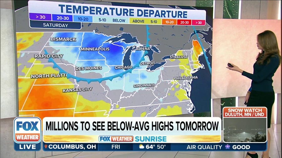 Cold front sends temperature plunging across Upper Midwest