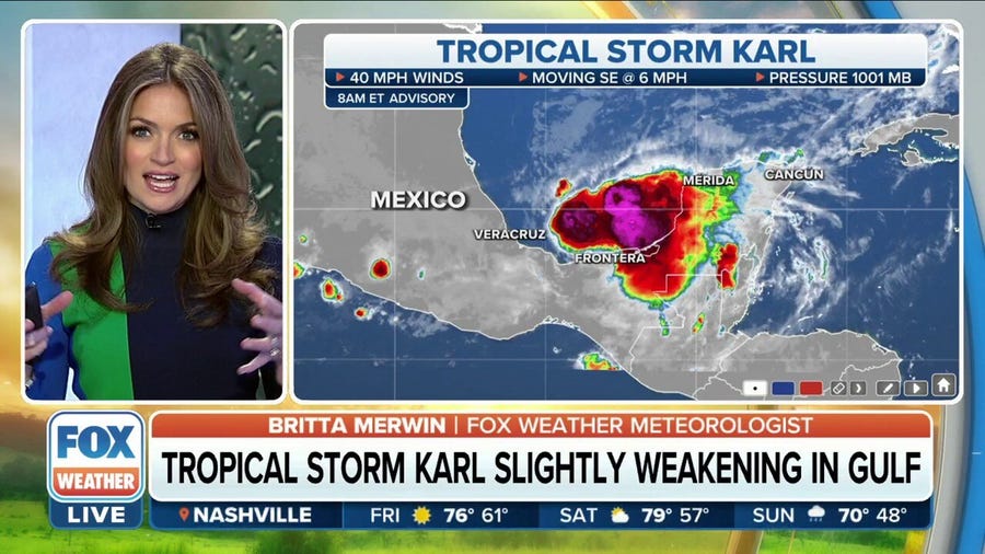 Tropical Storm Karl slightly weakening in Gulf of Mexico