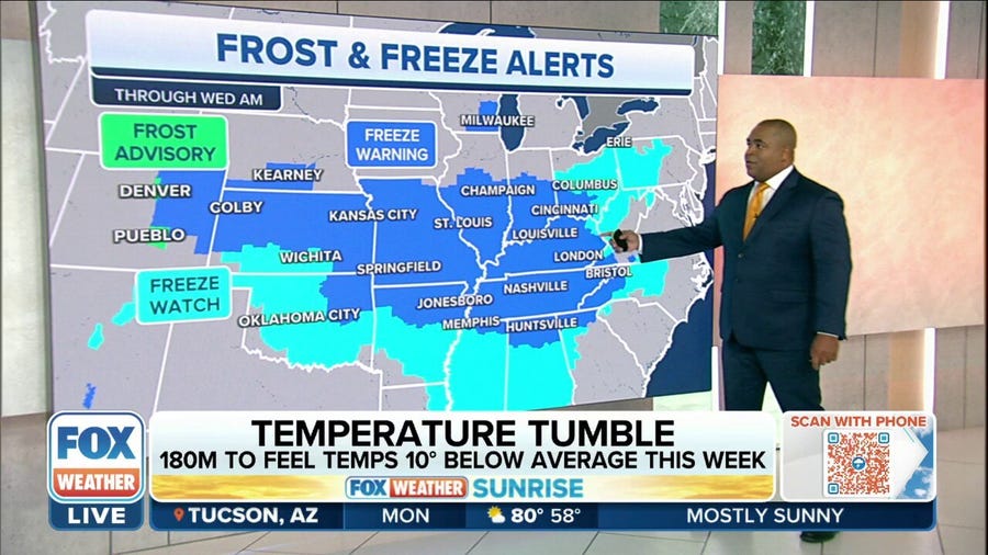 Cold front will bring the most widespread chill of season to the eastern U.S. this week