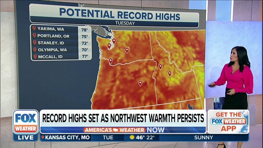 Potential record highs in Northwest on Tuesday