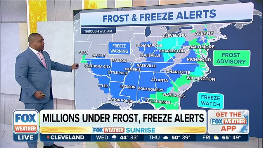 Coldest air of season sweeps across eastern US, spreading freeze alerts to Florida