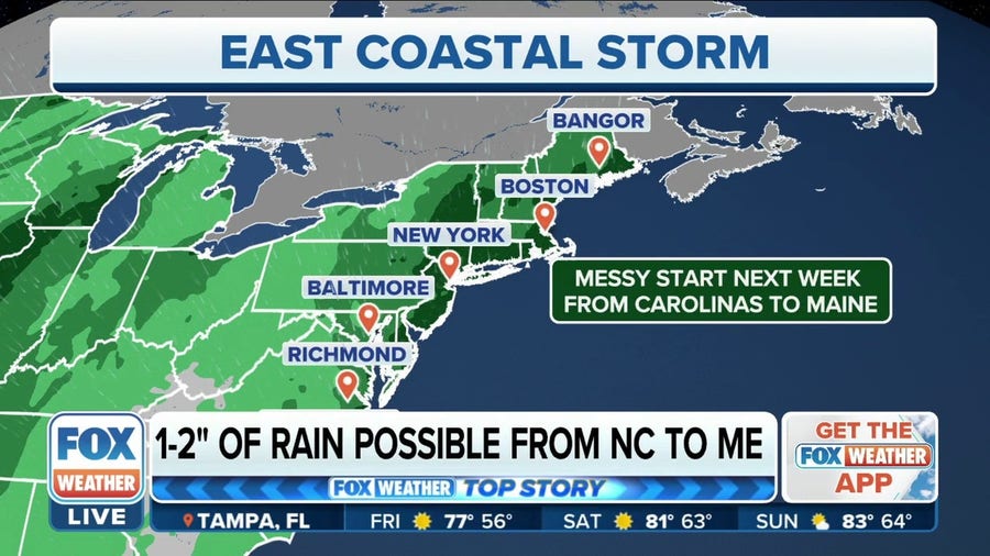 Coastal storm to bring widespread showers from Carolinas to Maine
